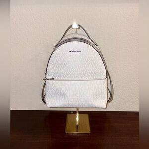 Michael Kors Sheila Medium Two-Tone Signature Logo Backpack in Silver
